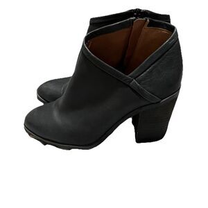 Lucky Brand Womens Booties Size 8.5M Black Salza Asymmetrical Suede Block Heel